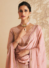 Load image into Gallery viewer, Mauvelous Pink Embroidered Chinnon Plazzo Suit