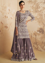 Load image into Gallery viewer, Viola Purple Embroidered Georgette Plazzo Suit