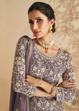 Load image into Gallery viewer, Viola Purple Embroidered Georgette Plazzo Suit