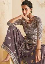 Load image into Gallery viewer, Viola Purple Embroidered Georgette Plazzo Suit