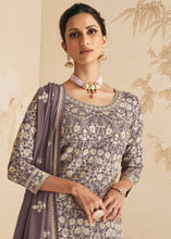 Load image into Gallery viewer, Viola Purple Embroidered Georgette Plazzo Suit