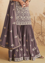 Load image into Gallery viewer, Viola Purple Embroidered Georgette Plazzo Suit