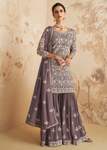 Load image into Gallery viewer, Viola Purple Embroidered Georgette Plazzo Suit