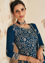 Load image into Gallery viewer, Prussian Blue Embroidered Georgette Plazzo Suit