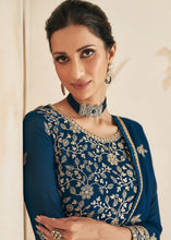 Load image into Gallery viewer, Prussian Blue Embroidered Georgette Plazzo Suit