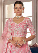 Load image into Gallery viewer, Flamingo Pink Organza Lehenga Choli with Sequins &amp; Thread work