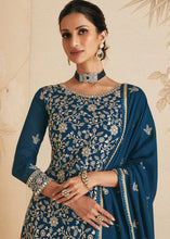 Load image into Gallery viewer, Prussian Blue Embroidered Georgette Plazzo Suit