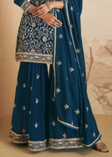 Load image into Gallery viewer, Prussian Blue Embroidered Georgette Plazzo Suit