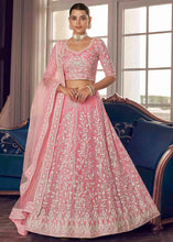 Load image into Gallery viewer, Flamingo Pink Organza Lehenga Choli with Sequins &amp; Thread work