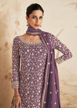 Load image into Gallery viewer, Cobalt Violet Embroidered Chinnon Plazzo Suit