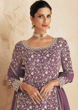 Load image into Gallery viewer, Cobalt Violet Embroidered Chinnon Plazzo Suit