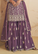 Load image into Gallery viewer, Cobalt Violet Embroidered Chinnon Plazzo Suit