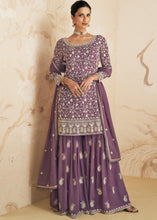 Load image into Gallery viewer, Cobalt Violet Embroidered Chinnon Plazzo Suit