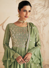 Load image into Gallery viewer, Pistachio Green Embroidered Georgette Plazzo Suit