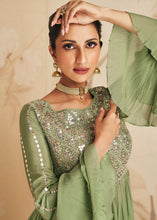 Load image into Gallery viewer, Pistachio Green Embroidered Georgette Plazzo Suit