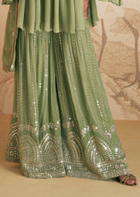 Load image into Gallery viewer, Pistachio Green Embroidered Georgette Plazzo Suit