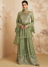 Load image into Gallery viewer, Pistachio Green Embroidered Georgette Plazzo Suit