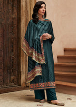 Load image into Gallery viewer, Prussian Blue Digital Printed Designer Silk Suit
