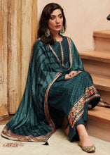 Load image into Gallery viewer, Prussian Blue Digital Printed Designer Silk Suit