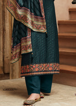 Load image into Gallery viewer, Prussian Blue Digital Printed Designer Silk Suit