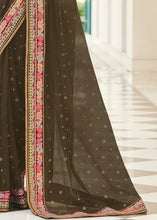 Load image into Gallery viewer, Army Green Designer Organza Saree with Thread &amp; Zari work