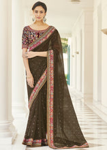Load image into Gallery viewer, Army Green Designer Organza Saree with Thread &amp; Zari work