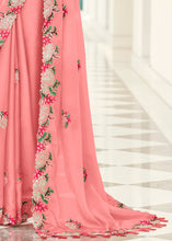 Load image into Gallery viewer, Mauvelous Pink Designer Georgette Saree with Thread &amp; Dori work