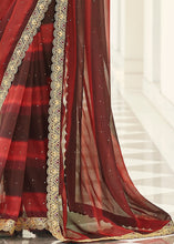 Load image into Gallery viewer, Brown &amp; Red Designer Organza Saree with Thread &amp; Gota work