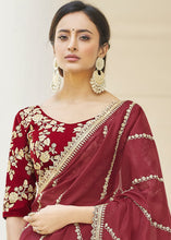 Load image into Gallery viewer, Maroon Red Designer Organza Saree with Dori &amp; Sequins work