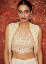 Load image into Gallery viewer, Porcelain White Georgette Designer Jacket Suit with Embroidery work