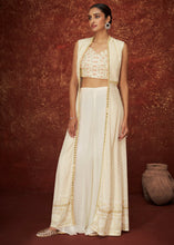 Load image into Gallery viewer, Porcelain White Georgette Designer Jacket Suit with Embroidery work