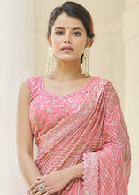 Load image into Gallery viewer, Flamingo Pink Designer Georgette Saree with Thread,Sequins &amp; Zari work