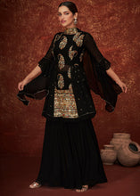 Load image into Gallery viewer, Jade Black Embroidered Georgette Designer Plazzo Suit