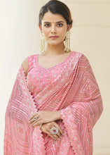 Load image into Gallery viewer, Flamingo Pink Designer Georgette Saree with Thread,Sequins &amp; Zari work