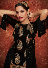 Load image into Gallery viewer, Jade Black Embroidered Georgette Designer Plazzo Suit