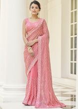 Load image into Gallery viewer, Flamingo Pink Designer Georgette Saree with Thread,Sequins &amp; Zari work