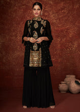 Load image into Gallery viewer, Jade Black Embroidered Georgette Designer Plazzo Suit