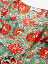 Load image into Gallery viewer, Frill sleeve printed midi dress with buckle belt