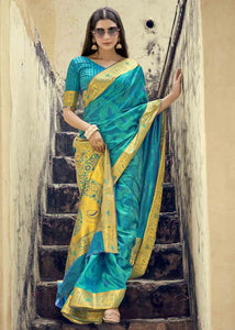 Sapphire Blue Woven Banarasi Silk Saree