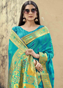 Sapphire Blue Woven Banarasi Silk Saree