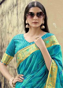 Sapphire Blue Woven Banarasi Silk Saree