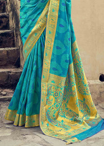 Sapphire Blue Woven Banarasi Silk Saree