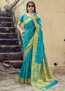 Sapphire Blue Woven Banarasi Silk Saree