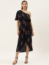 Load image into Gallery viewer, One Shoulder yoke overlap printed dress