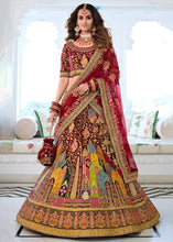 Load image into Gallery viewer, Maroon Red Heavy Embroidered Velvet Lehenga