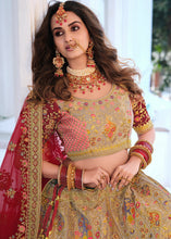 Load image into Gallery viewer, Beige Brown Heavy Embroidered Velvet Lehenga