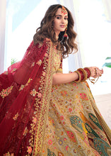 Load image into Gallery viewer, Beige Brown Heavy Embroidered Velvet Lehenga