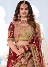 Load image into Gallery viewer, Beige Brown Heavy Embroidered Velvet Lehenga
