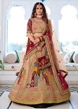 Load image into Gallery viewer, Beige Brown Heavy Embroidered Velvet Lehenga