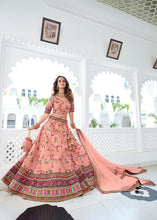 Load image into Gallery viewer, Coral Pink Heavy Embroidered Silk Lehenga